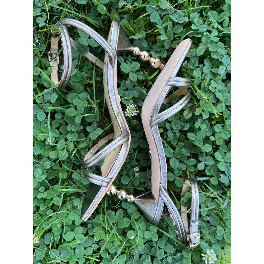 BADGLEY MISCHA Belen Heeled Light Bronze Metalic Leather Sandal Sz 10 NWOT